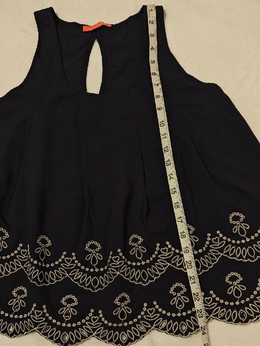 Lulumari Navy Tank Top with Ivory Embroidery - Picture 4 of 13
